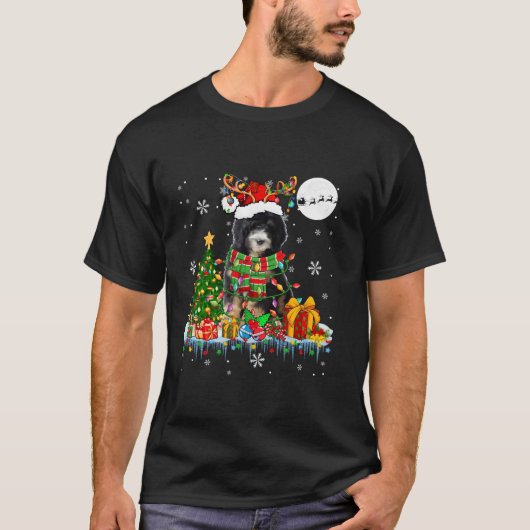 Santa Reindeer Bernedoodle Christmas Tree Lights D T-Shirt (Vorderseite)