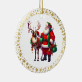 Santa Reindeer Christmas Ceramic Ornament (Rechts)