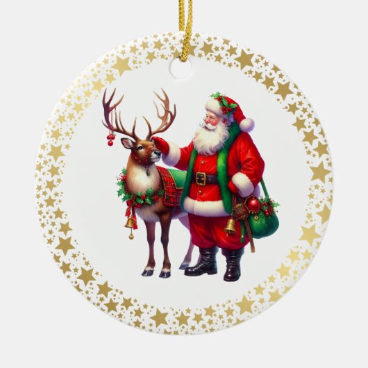 Santa Reindeer Christmas Ceramic Ornament (Vorne)