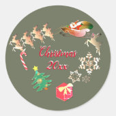 Santa Reindeer Christmas Gray Runder Aufkleber (Vorderseite)