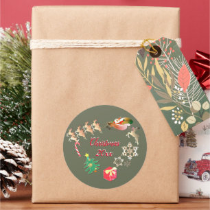 Santa Reindeer Christmas Gray Runder Aufkleber