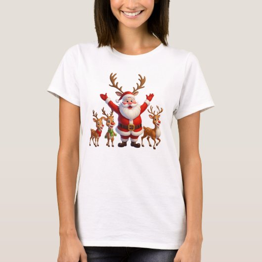 Santa & Reindeer Crew T-Shirt (Vorderseite)
