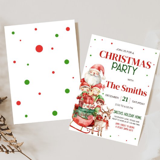 Santa Reindeer Elf Kids Weihnachtsfest Party Einladung