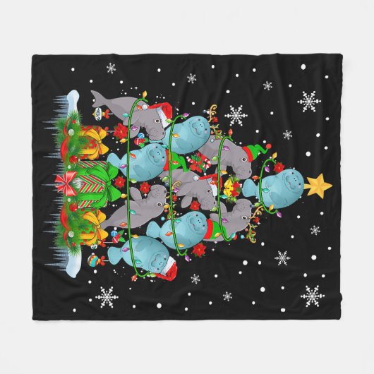 Santa Reindeer Elf Manatees Weihnachtsbaumleuchten Fleecedecke (Vorderseite (Horizontal))