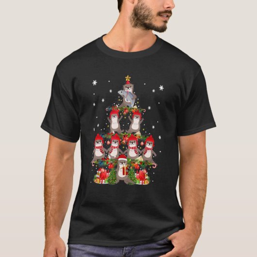 Santa Reindeer Elf Otters Christmas Tree Lights An T-Shirt (Vorderseite)