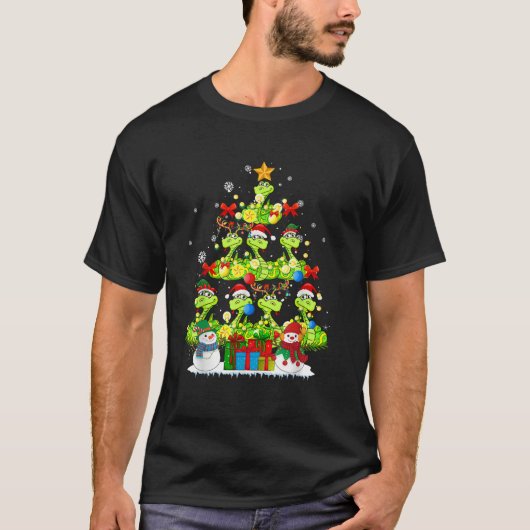 Santa Reindeer Elf Pythons As Christmas Tree Xmas T-Shirt (Vorderseite)