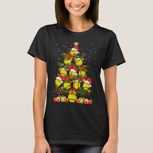 Santa Reindeer Elf Softball Weihnachtsbaum Xmas T-Shirt (Vorderseite)