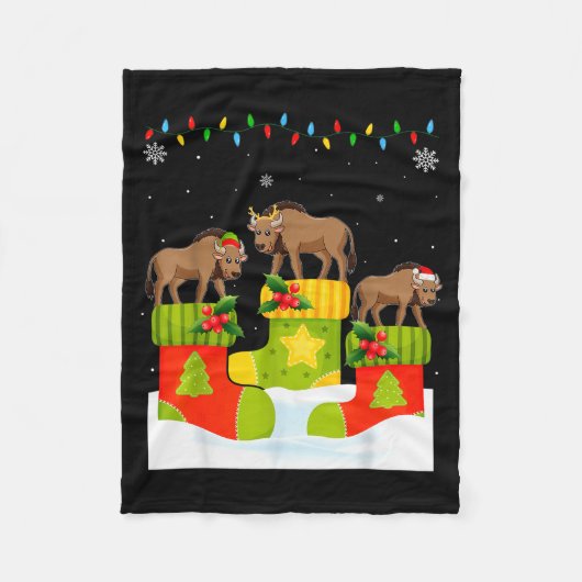 Santa Reindeer Elf Wildebeest In Christmas Socks U Fleecedecke (Vorderseite)