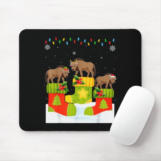 Santa Reindeer Elf Wildebeest In Christmas Socks U Mousepad (Mit Mouse)