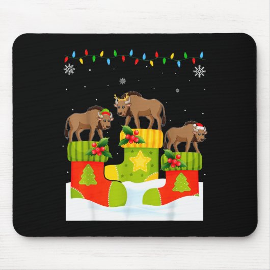 Santa Reindeer Elf Wildebeest In Christmas Socks U Mousepad (Vorne)