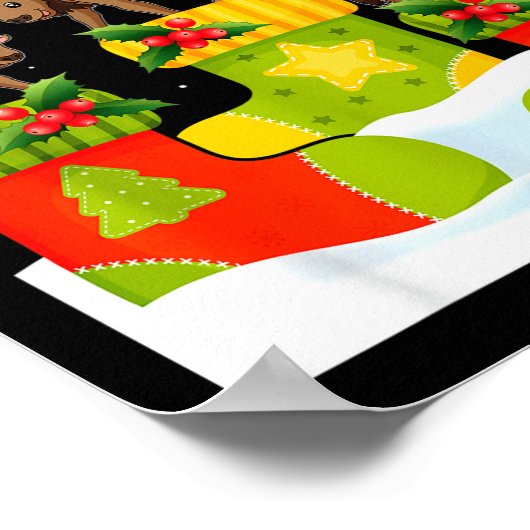 Santa Reindeer Elf Wildebeest In Christmas Socks U Poster (Ecke)