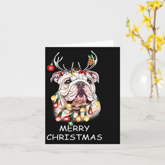 Santa Reindeer English Bulldog Dog Christmas Light Karte (Gelbe Blume)