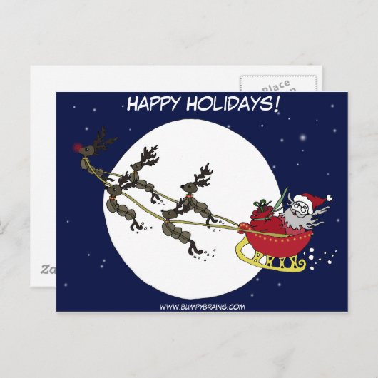 Santa & Reindeer Feiertagspostkarte (Vorne/Hinten)