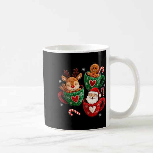 Santa Reindeer Gingerbread Faux Yarn Christmas Kaffeetasse (Rechts)