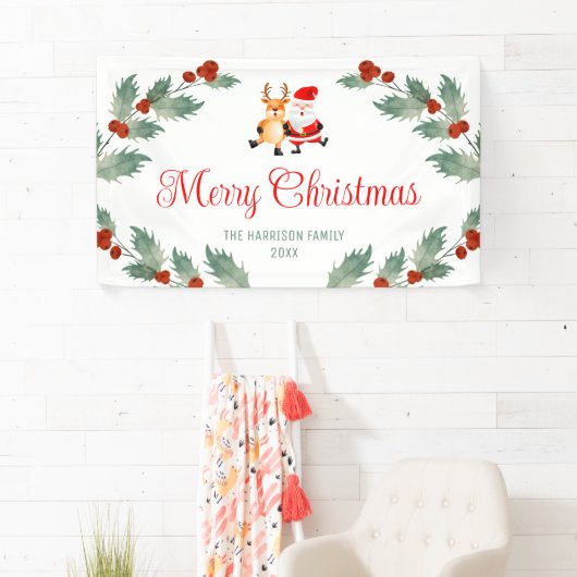 Santa Reindeer Holly Berries Weihnachten Banner (Insitu)