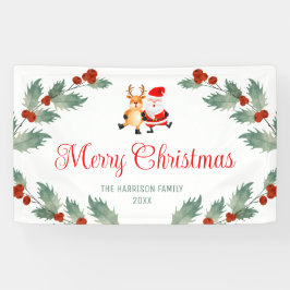 Santa Reindeer Holly Berries Weihnachten Banner