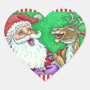 SANTA & REINDEER KNOCK KNOCK JOKES Funny Herz-Aufkleber