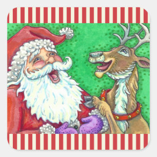 SANTA & REINDEER KNOCK KNOCK JOKES Funny Quadratischer Aufkleber