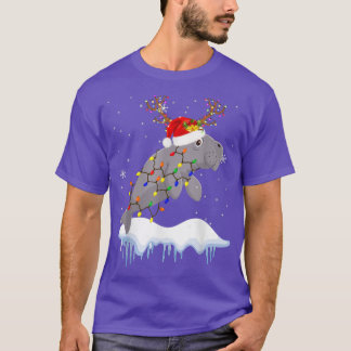 Santa Reindeer Manatee Xmas Light Santa Reindeer T-Shirt