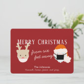 Santa & Reindeer Maske Rote Weihnachtskarte Feiertagskarte (Stehend Vorderseite)