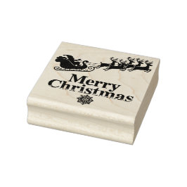 Santa Reindeer Merry Christmas Card Snowflakes  Gummistempel