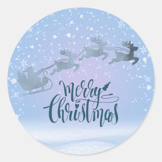 Santa & Reindeer Merry Christmas Winter Wonderland Runder Aufkleber (Vorderseite)