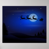 Santa Reindeer Over Moon in Blau Poster (Vorne)