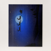 Santa Reindeer Over Moon in Blau Puzzle (Vertikal)