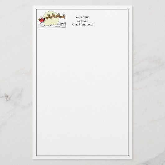 Santa Reindeer Over Snow Covered Town Lt Moon Briefpapier (Vorderseite)