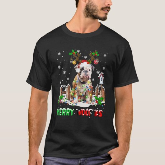 Santa Reindeer Pitbull Dog Weihnachtsleuchten T-Shirt (Vorderseite)