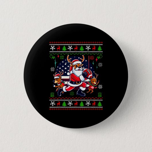 Santa Reindeer Play American Football Ugly Christm Button (Vorderseite)