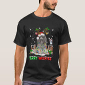 Santa Reindeer Poodle Dog Weihnachtslicht Lights L T-Shirt (Vorderseite)