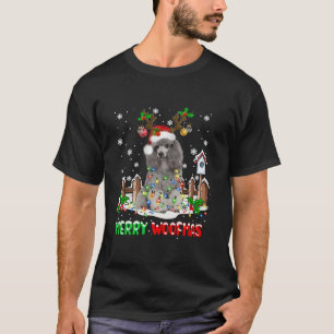 Santa Reindeer Poodle Dog Weihnachtslicht Lights L T-Shirt