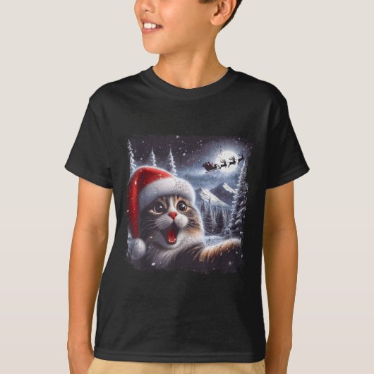 Santa Reindeer Selfie Cat Funny Christmas Tee (Vorderseite)