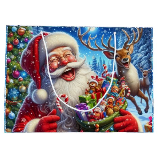 Santa Reindeer Share a Joke Add Child Große Geschenktüte (Rückseite)