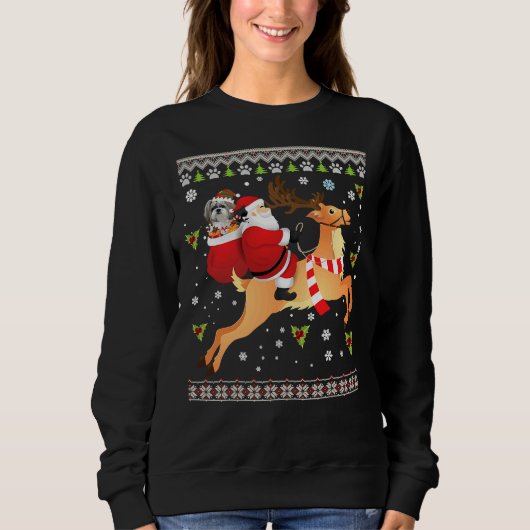 Santa Reindeer Shih Tzu Dog präsentiert Sweatshirt (Vorderseite)