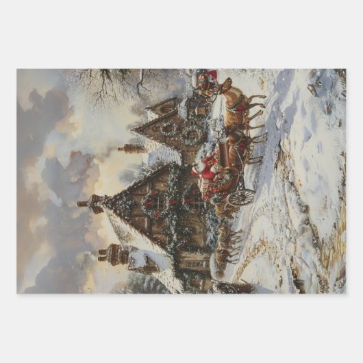 Santa Reindeer Sleigh Collection Geschenkpapier Set (Vorderseite)