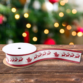 Santa Reindeer Sleigh Red White Satinband