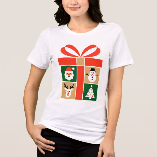 Santa, Reindeer, Snowman & Tree Art Tri-Blend Shirt (Vorderseite)