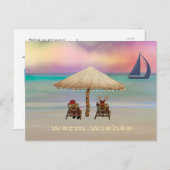 Santa Reindeer Tropical Island Sommerurlaub Feiertagspostkarte (Vorne/Hinten)