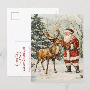 Santa Reindeer Vielen Dank Weihnachts-Postkarte Feiertagspostkarte