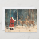 Santa Reindeer Vintage Feiertagskarte (Vorderseite)