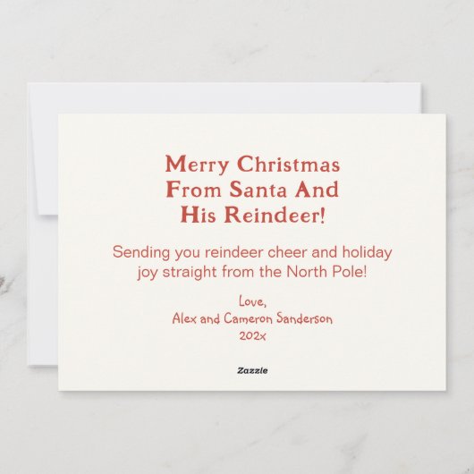 Santa Reindeer Vintage Feiertagskarte (Rückseite)