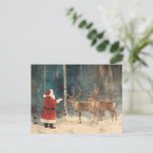 Santa Reindeer Vintage Feiertagspostkarte (Stehend Vorderseite)