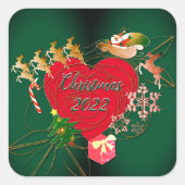 Santa Reindeer Weihnachten Quadratischer Aufkleber (Vorderseite)