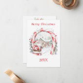 Santa Reindeers Christmas Flat Note Card Mitteilungskarte (Vorderseite/Rückseite Beispiel)
