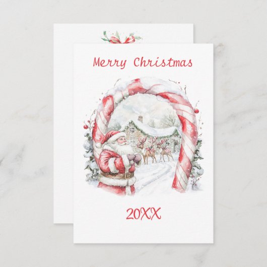 Santa Reindeers Christmas Flat Note Card Mitteilungskarte (Vorne/Hinten)