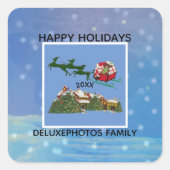Santa Reindeers Happy Holidays Quadratischer Aufkleber (Vorderseite)