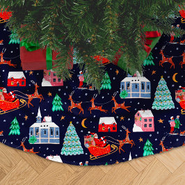 Santa & Reindeers Night Christmas Nordic Village Polyester Weihnachtsbaumdecke