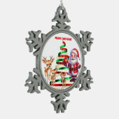SANTA & REINDEER'S PEWTER SNOWFLAKE ORNAMENT (Links)